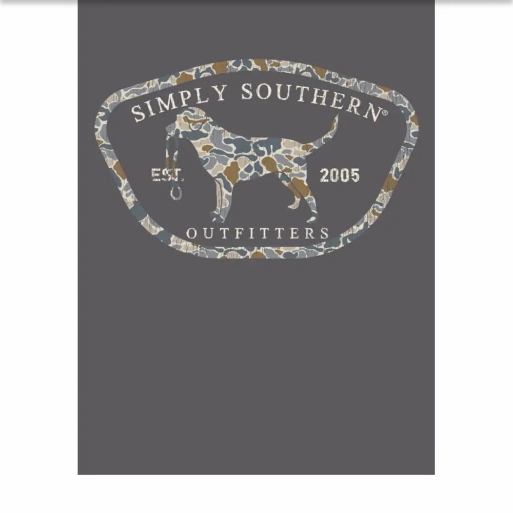 Simply Southern Charcoal Tee with Camo Dog Graphic- NWT - Picture 4 of 5